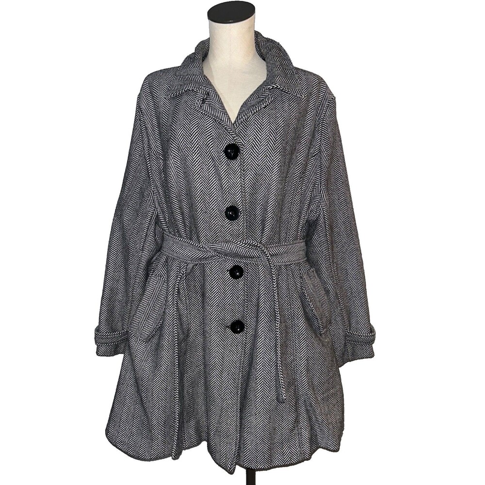 Totes Women's Vintage Belted Pea Coat size 2X Herringbone Wool Blend